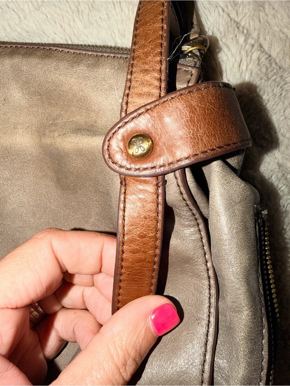 Y2K Vintage HOBO International Gray Slouchy Leather Shoulder Bag Tote Two Tone